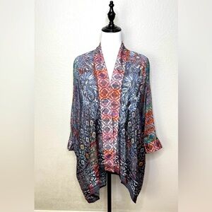 Bohemian Silk Blend Floral Embroidered Kimono‎ Cardigan Size Large Boho Festival